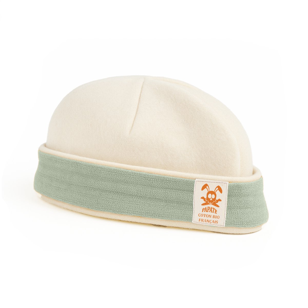 Newborn hat in white and green organic cotton