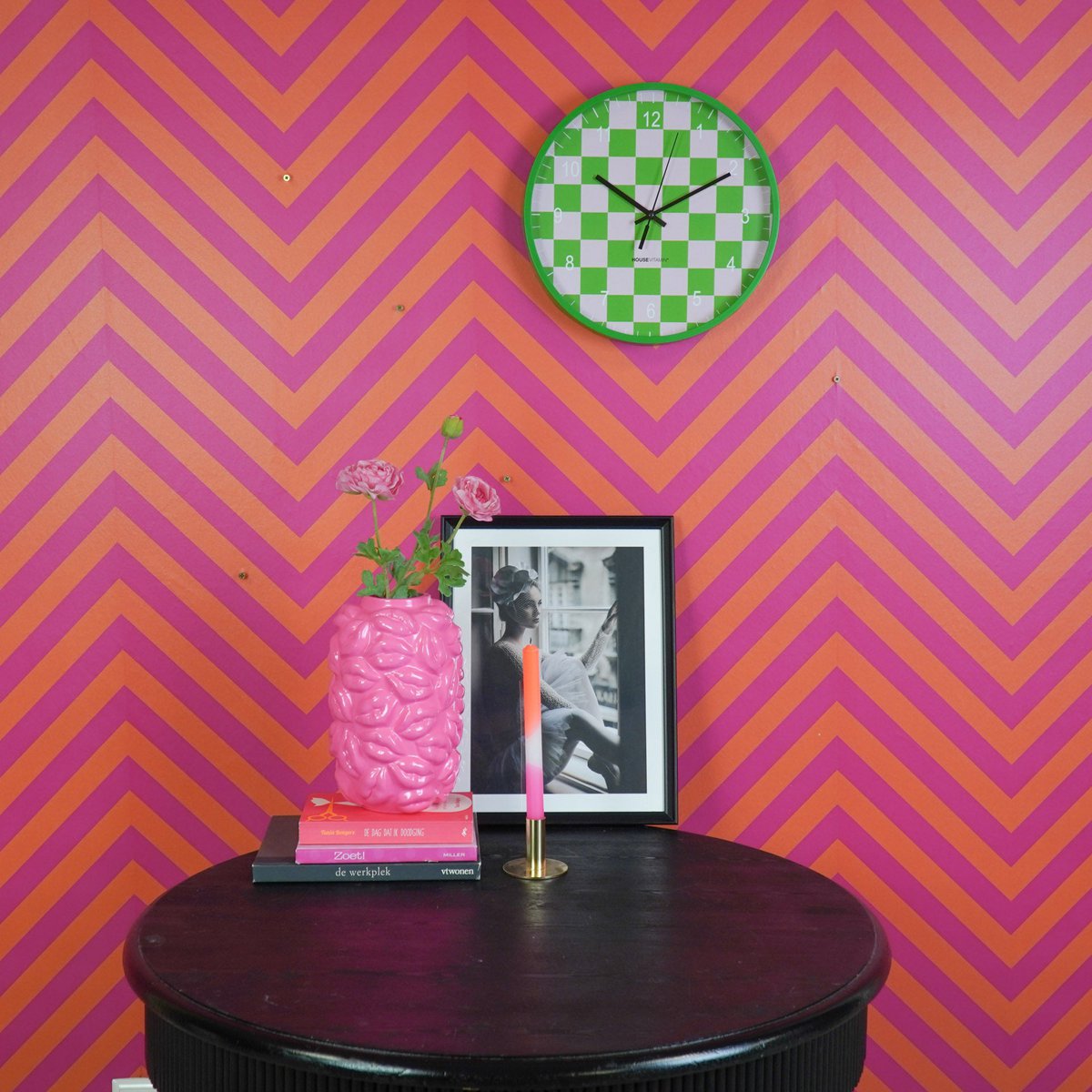 Wandklok 34x4x34 cm groen roze