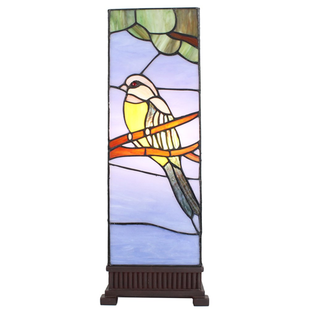 Tiffany Tafellamp 18x18x48 cm Blauw Glas Vogel Tiffany Bureaulamp