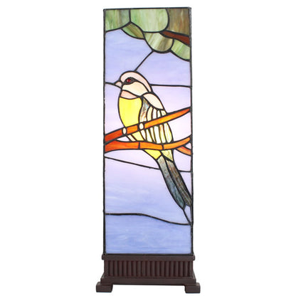 Tiffany Tafellamp 18x18x48 cm Blauw Glas Vogel Tiffany Bureaulamp