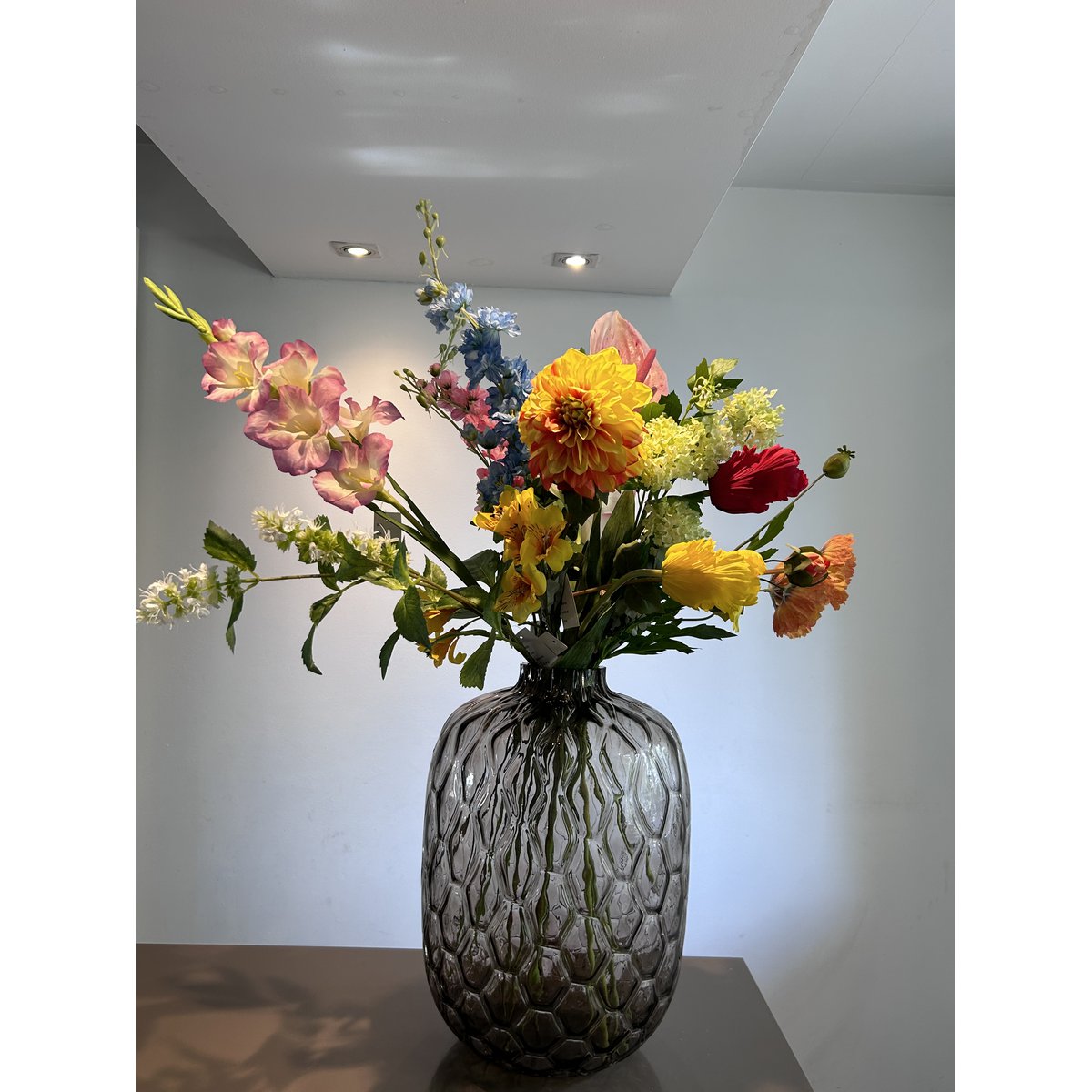 Zijden bloemen met vaas 11x44 cm