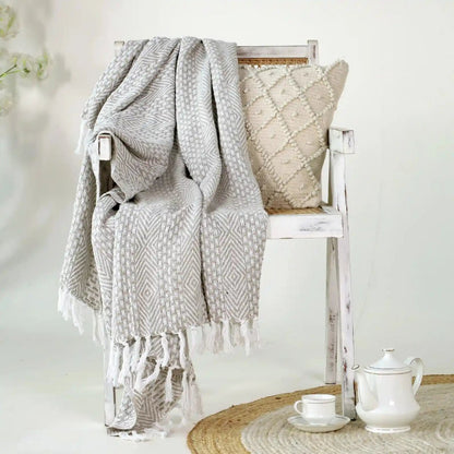 Plaid 125x160 cm katoen grijs met franjes