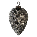 Kerstbal 9 cm glas zwart zilver
