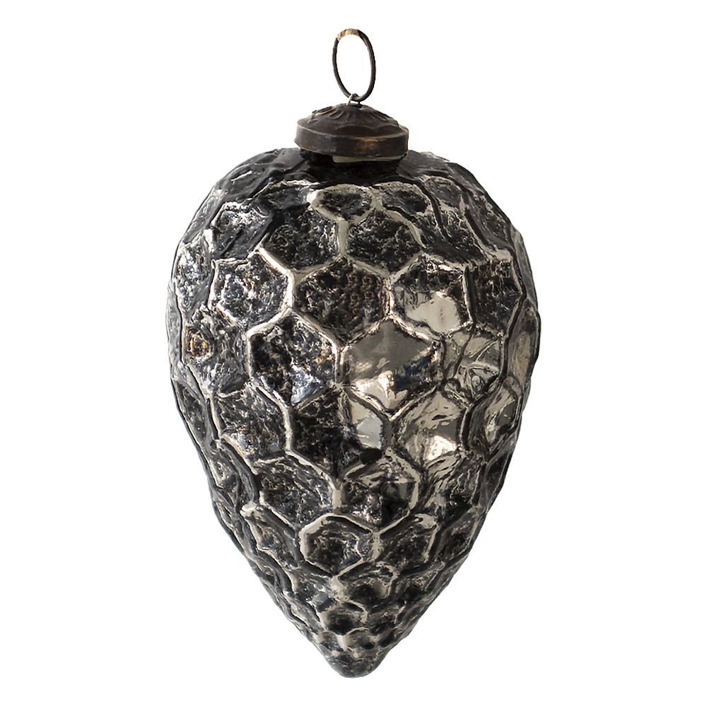 Kerstbal 9 cm glas zwart zilver