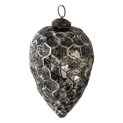 Kerstbal 9 cm glas zwart zilver