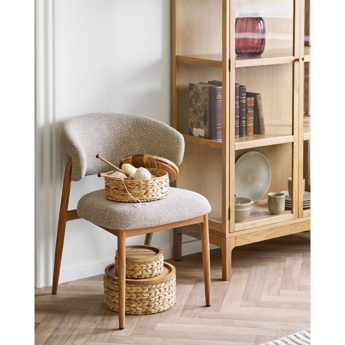 Botofte Manden met houten deksel, waterhyacint, naturel, set van 3