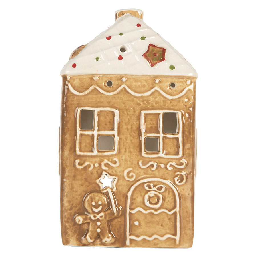 Waxinelichthouder huis 9x7x16 cm bruin keramiek