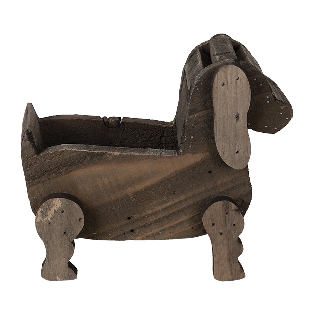 Bloempot hond 26x12x11 cm bruin hout