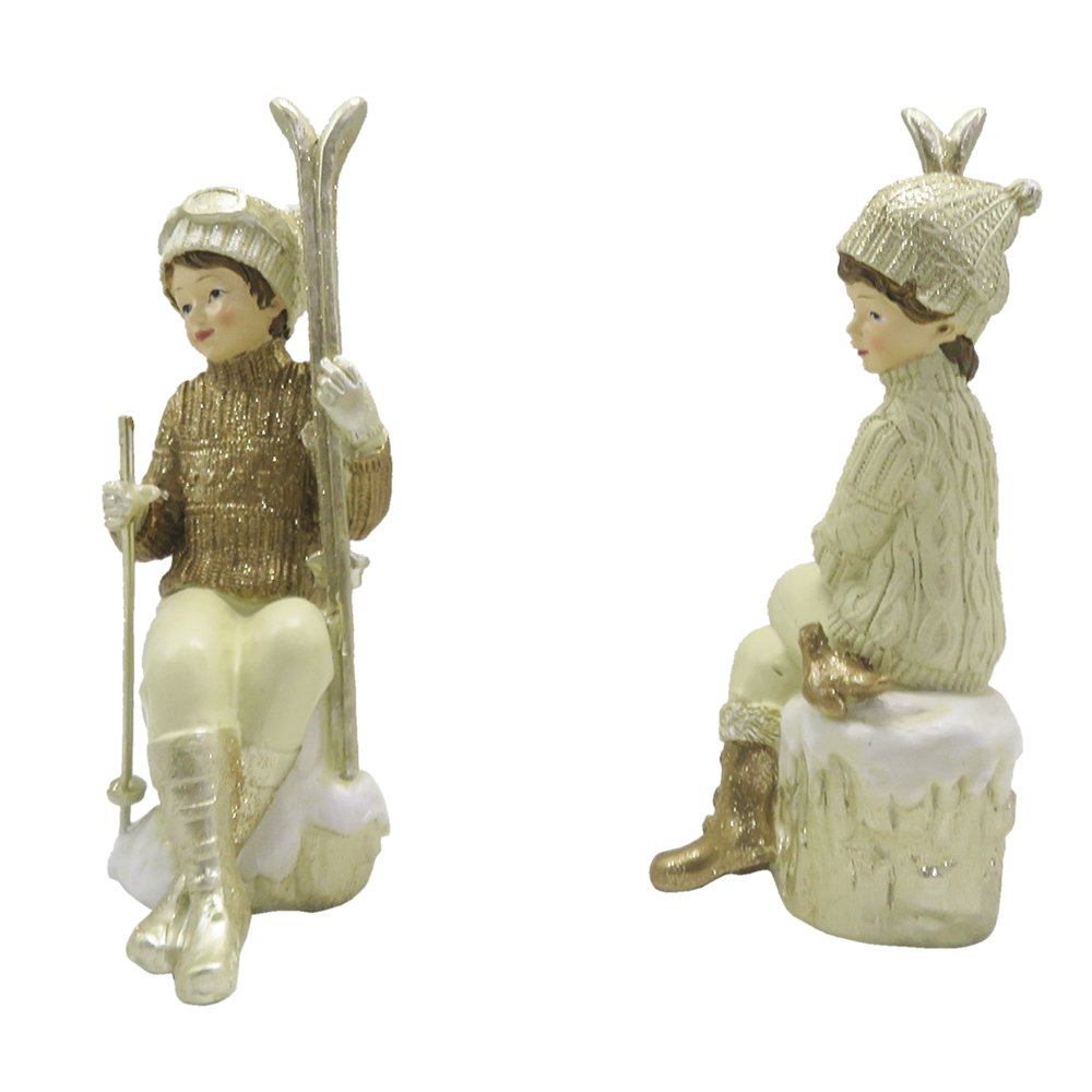 Beeldjes set kinderen 18 cm beige goudkleurig kunststof