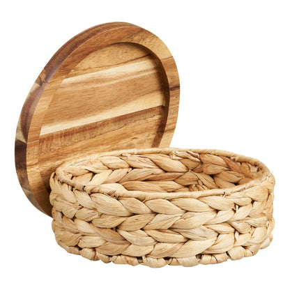 Botofte Manden met houten deksel, waterhyacint, naturel, set van 3