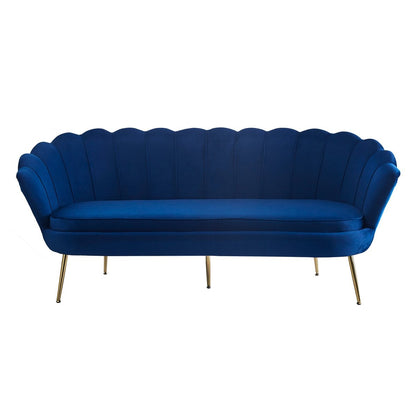 Kuipbank 3-zits donkerblauw fluweel goud frame 180 cm