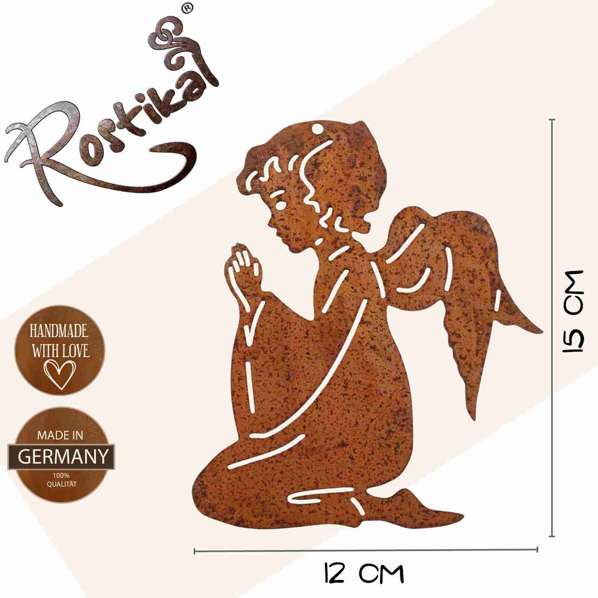Beschermengel metaal roestkleur 15x12 cm