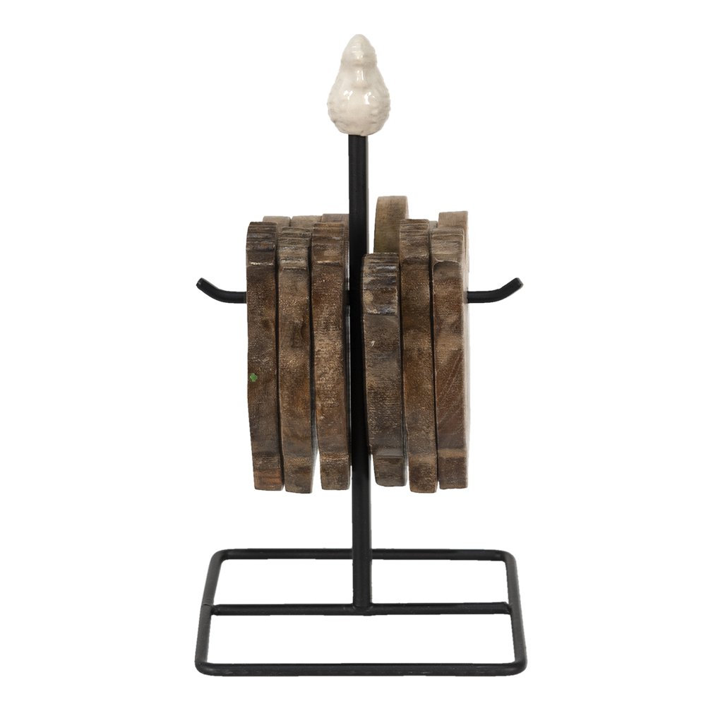 Onderzetters kip 6 stuks hout bruin