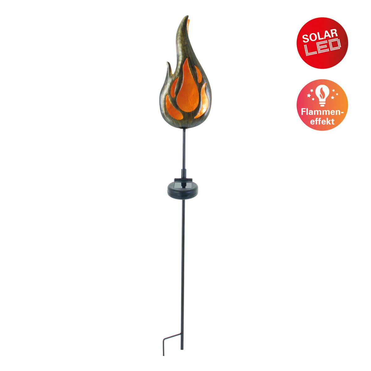 Led Solar Earth Skeer "Flame" aan de buitenkant van de grond Skeer gemaakt van bronzen gekleurd metaal en plastic, met geïntegreerde LED