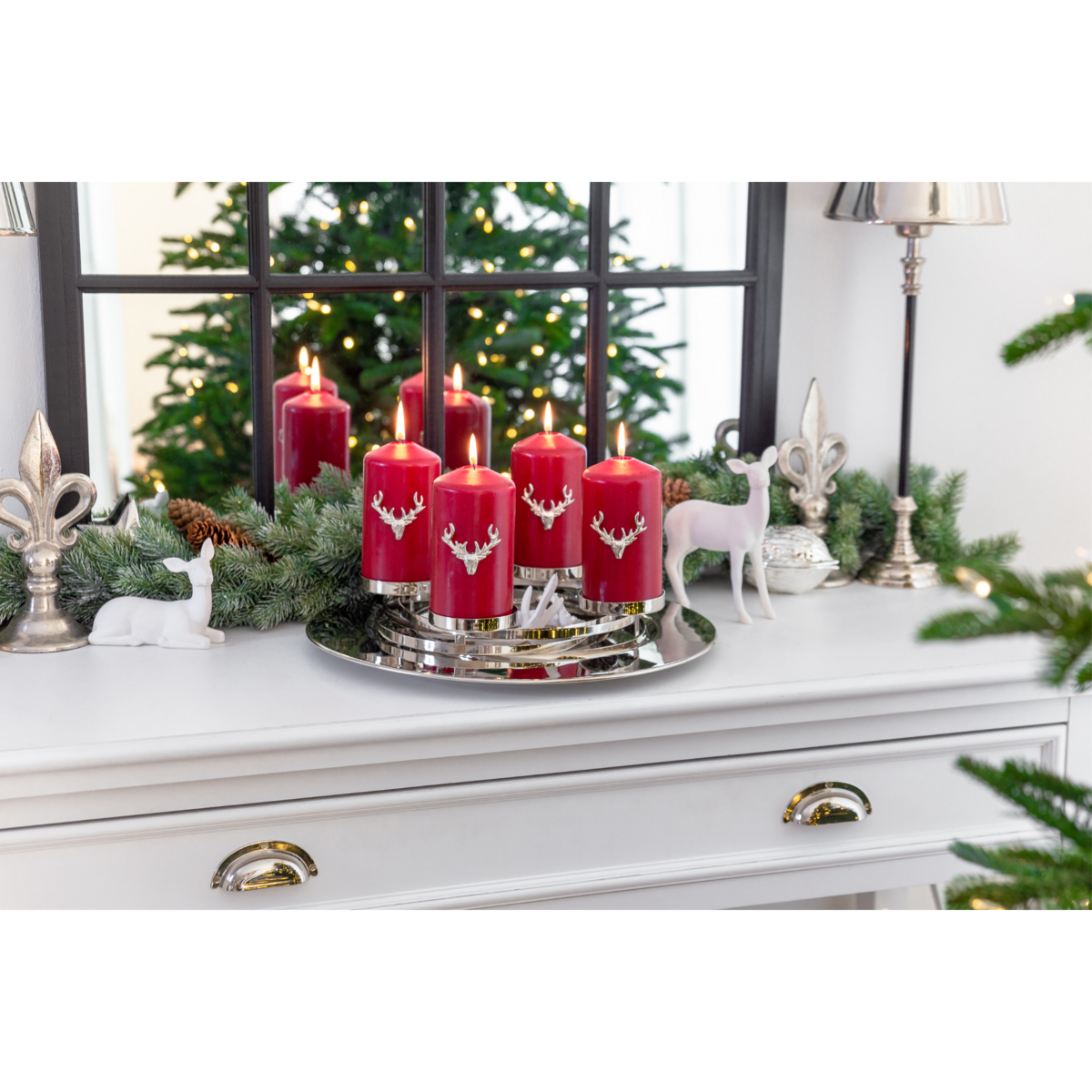 Kandelaars set van 3 eland aluminium zilver 4,5 cm