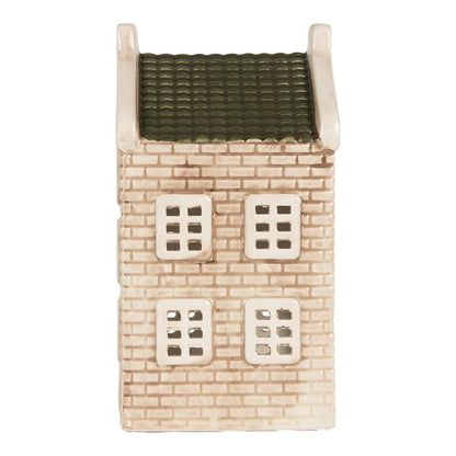 Waxinelichthouder huis 9x10x19 cm beige keramiek