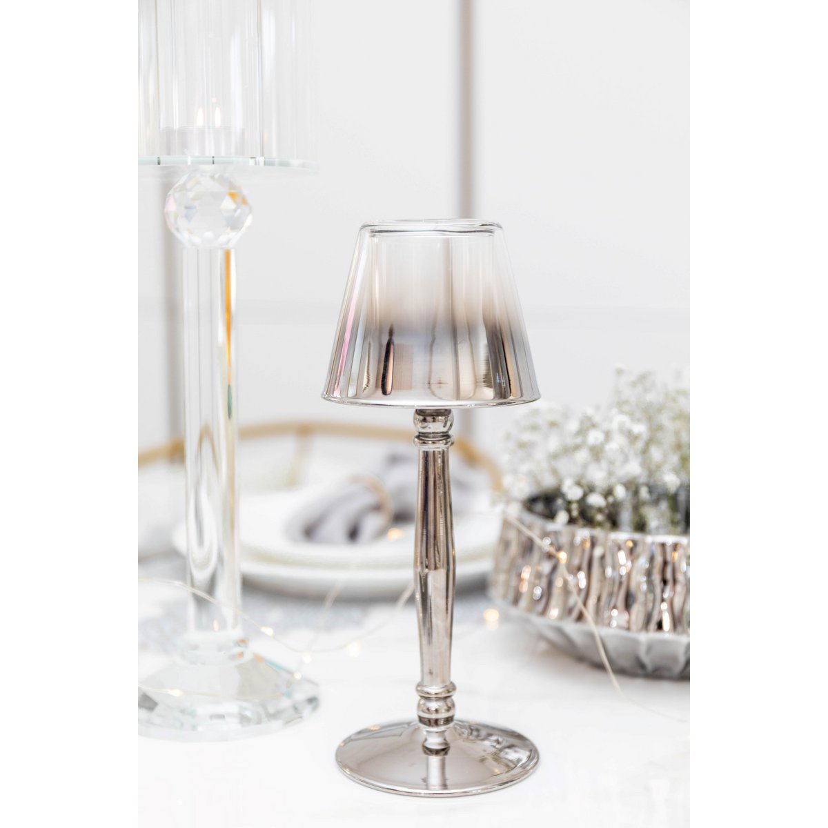 SILVER CANDLE HOLDER 9.5X9.5X22.5CM