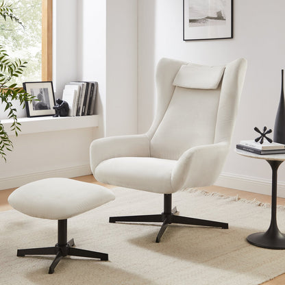 Fauteuil met kruk corduroy beige