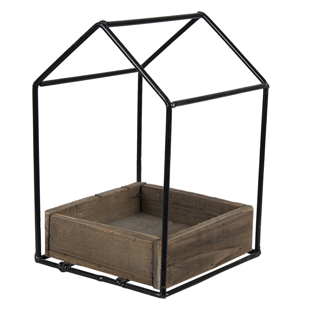 Bloempot 15x15x23 cm bruin hout metaal