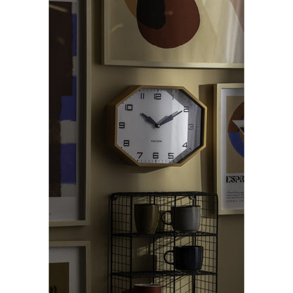 Wandklok achthoek 32 cm geel