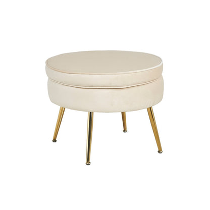 Round pouf in beige velvet