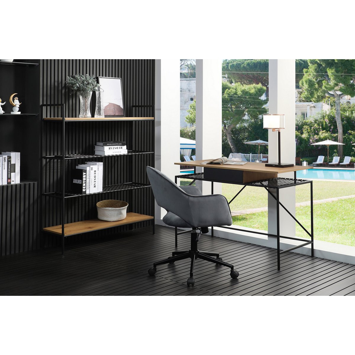 Boekenkast 110x129x34 cm naturel zwart