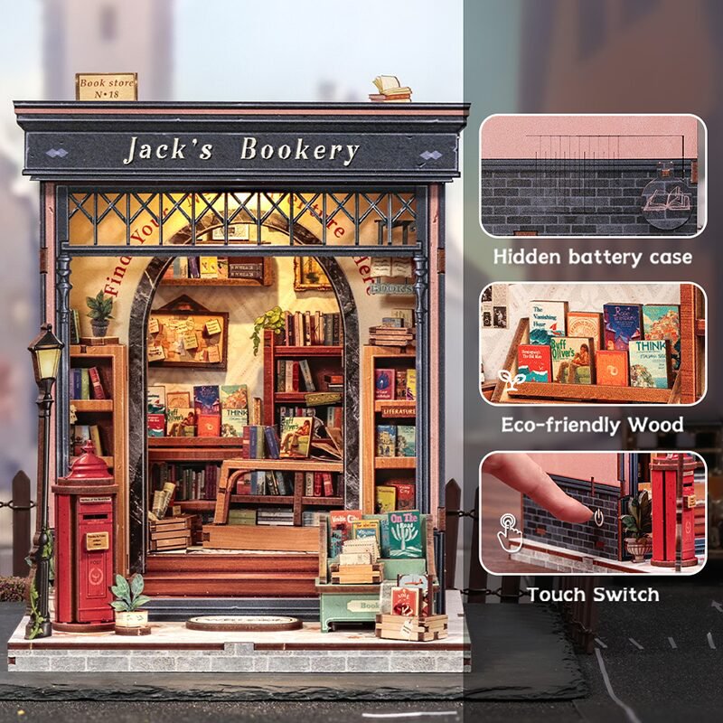 Doe-het-zelf huisje Jack's Bookery 15,8x15,8x20 cm hout
