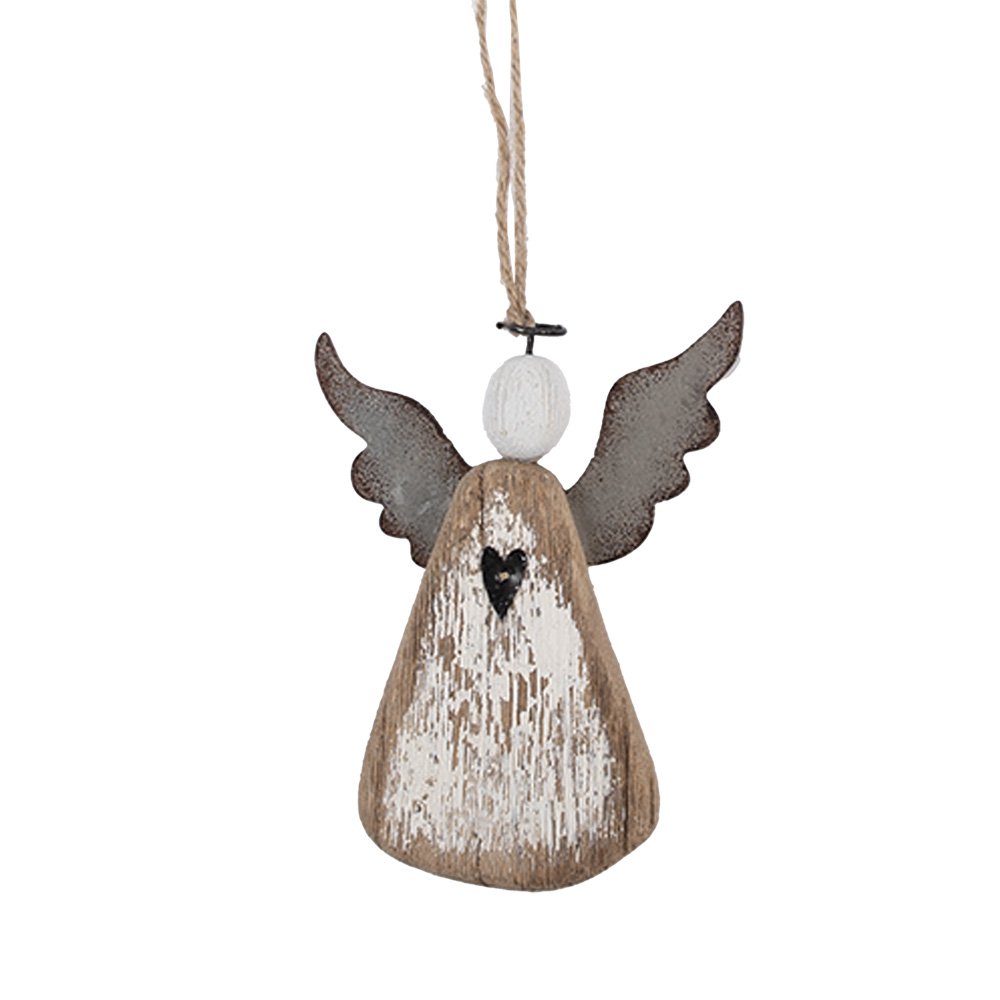 Decoratiehanger engel 9x2x13 cm hout bruin wit