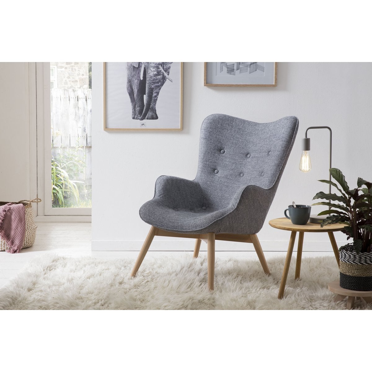 Fauteuil grijs geweven stof 80x99x92 cm