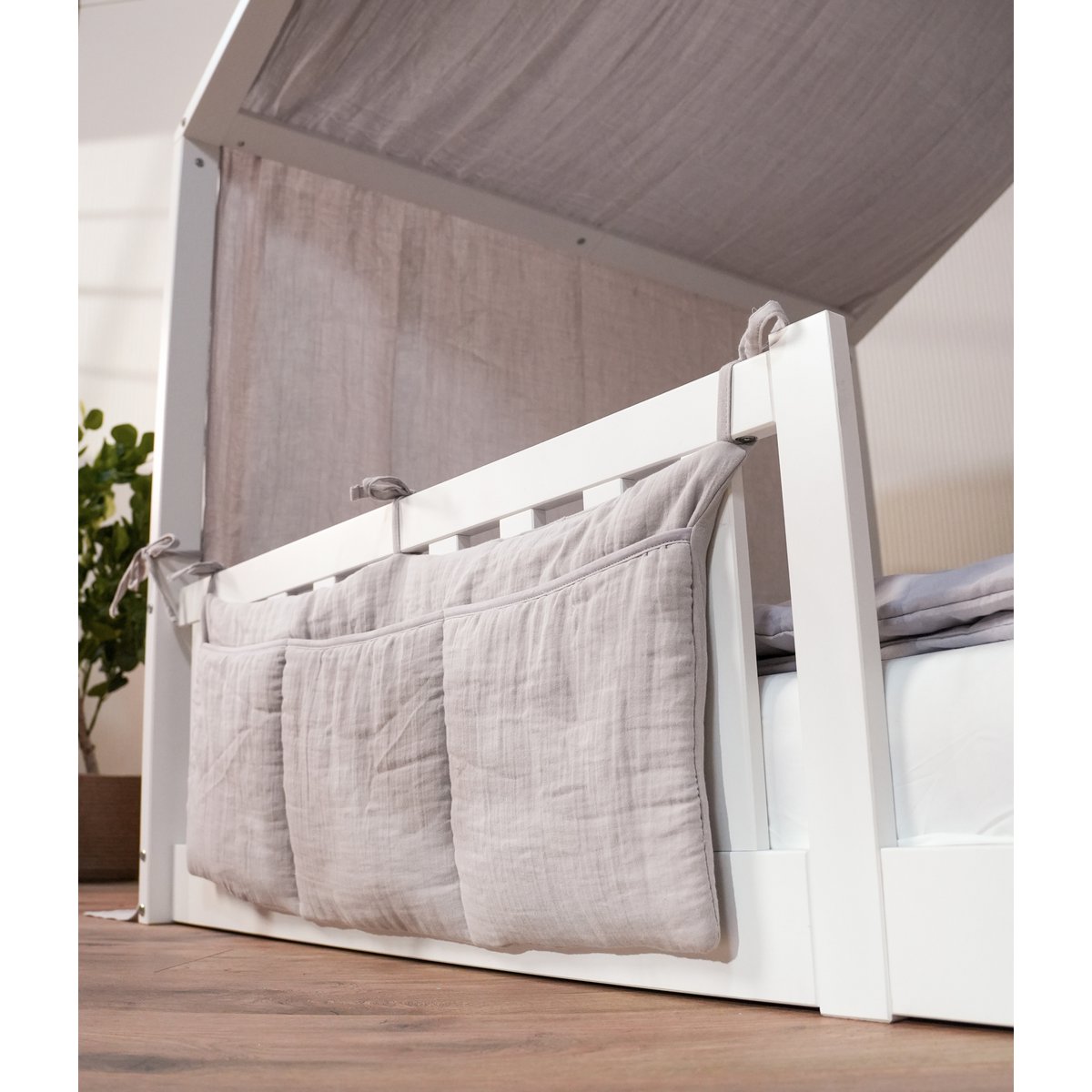 Bed organizer grijs mosselin