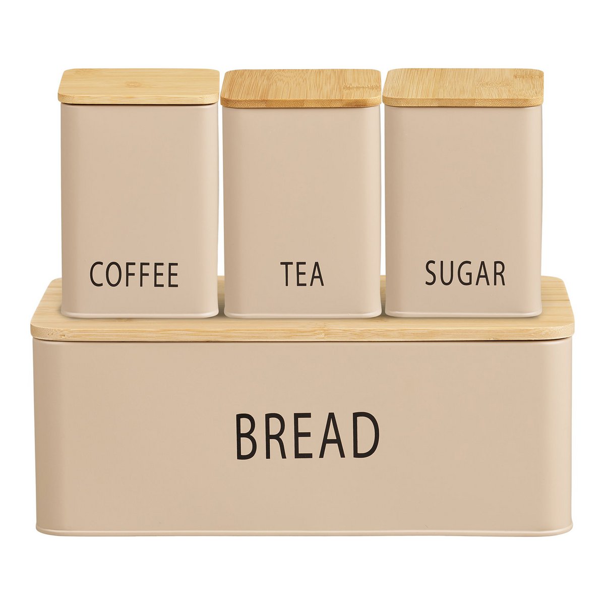Tula Lunchbox with 3 Tins, Metal/Bamboo, Beige, Set of 4