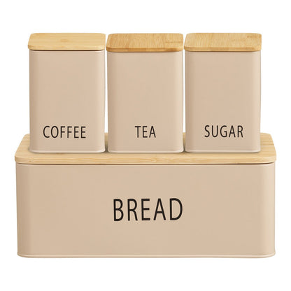 Tula Lunchbox with 3 Tins, Metal/Bamboo, Beige, Set of 4