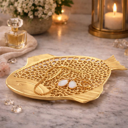 Decoratieve beker goud vis 32x26x2 cm