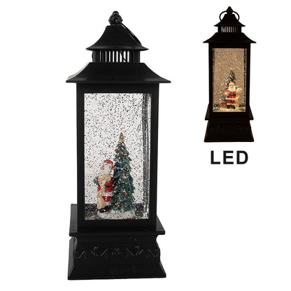 Kerstdecoratie met LED-verlichting en muziek 10x10x28 cm Zwart Kunststof