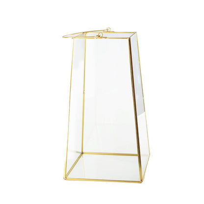 Lantaarn glas goud 17x17x30 cm