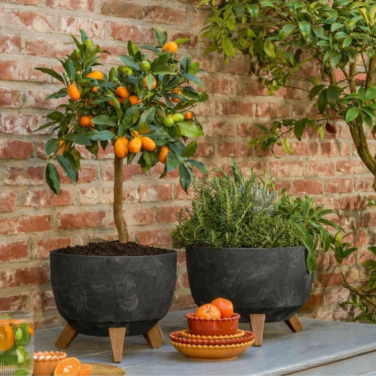 Plantenbak 33x18.5 cm zwart gerecycled plastic op poten