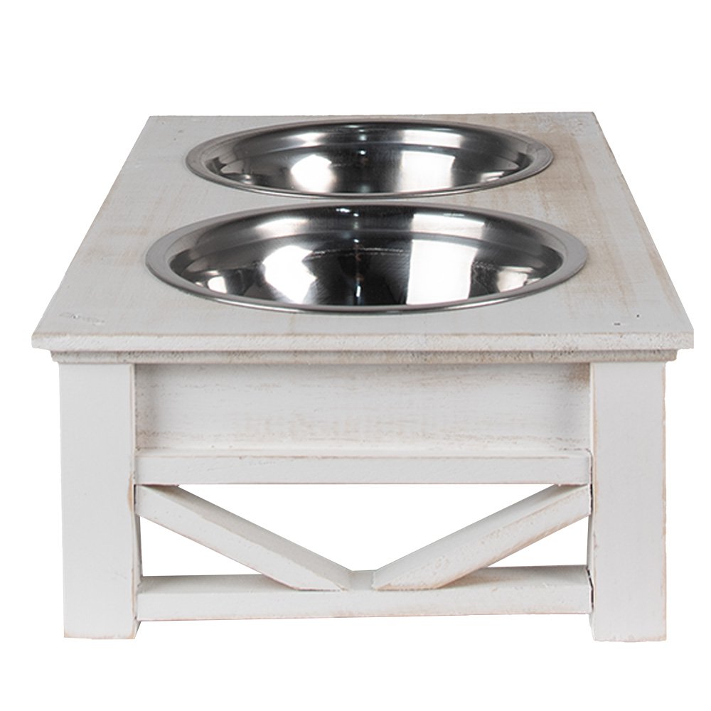 Dog Bowl 2x500 ml White Wood Cat Bowl
