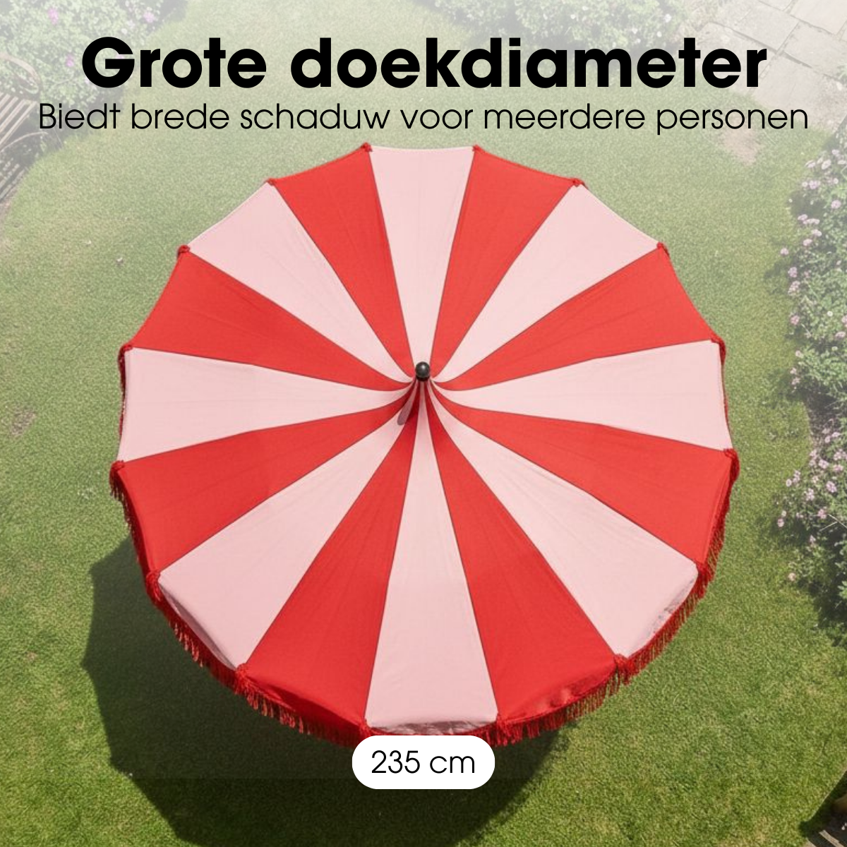 Parasol 235 cm rood met franjes