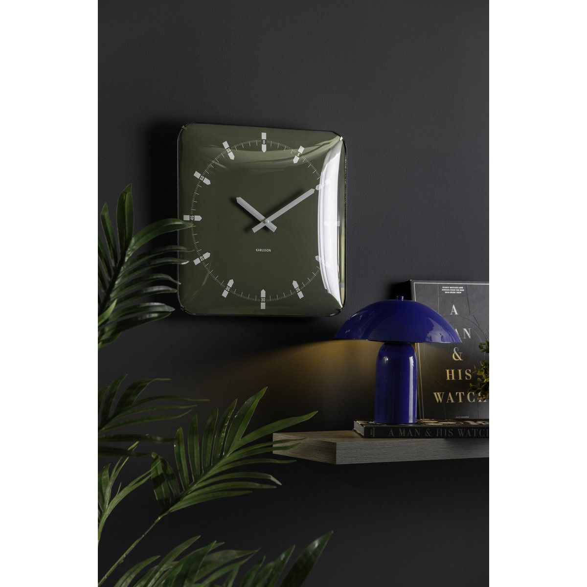 Wandklok 35x35 cm groen glas