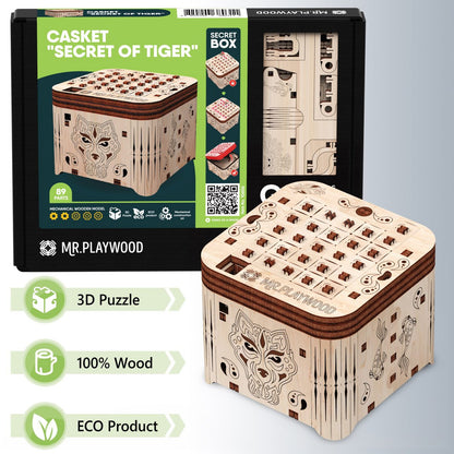 3D houten puzzel Secretbox Tiger 7,4x7,8x6,2 cm