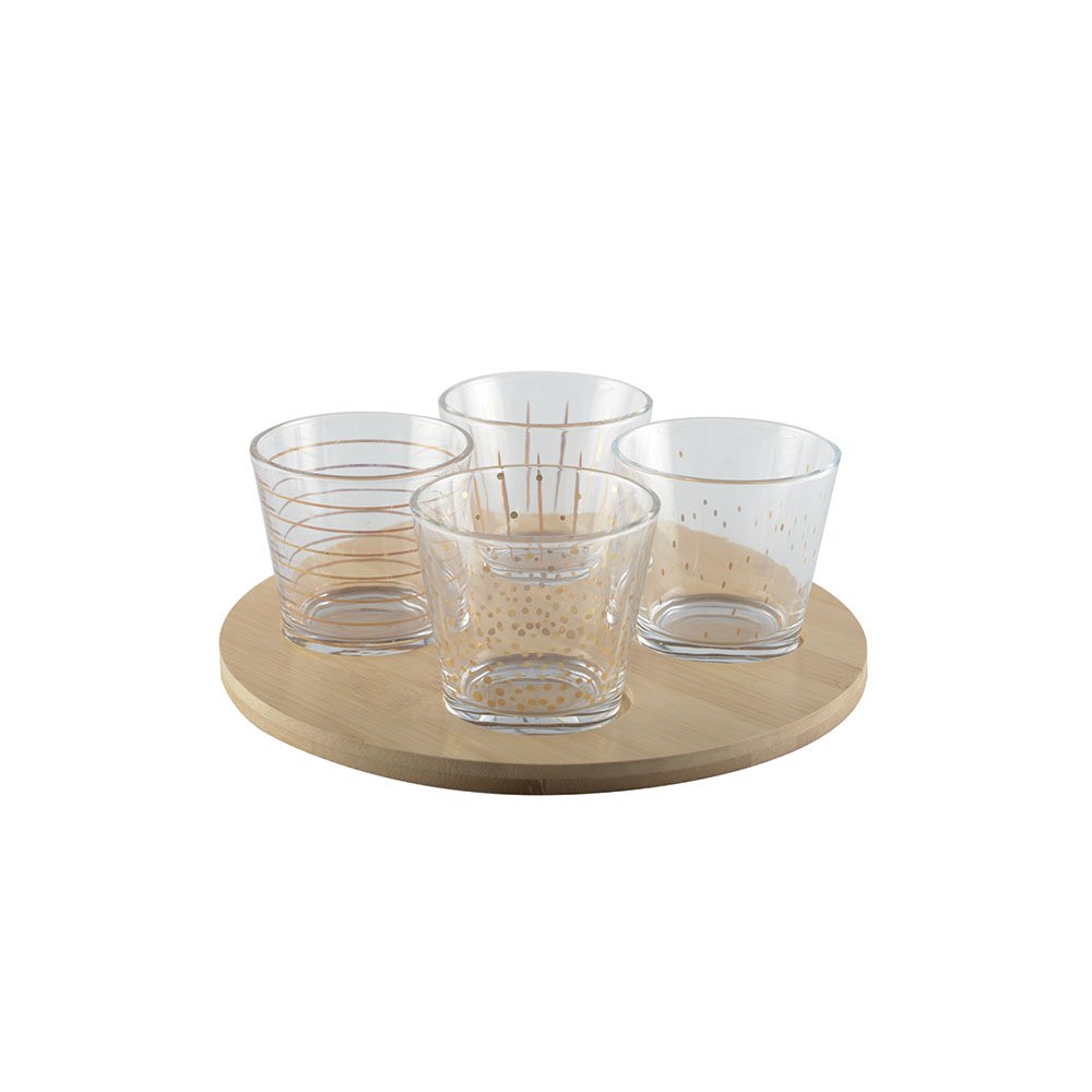Aperitief set 4 gouden bekers met houten lade