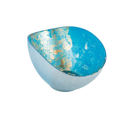 Glazen schaal 26.5x14.3x11.5 cm blauw goud
