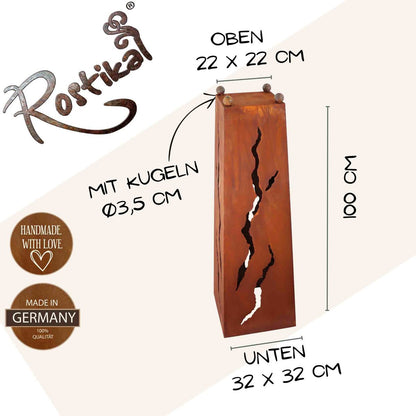 Roest decoratie plantenzuil 1 m met schelpen