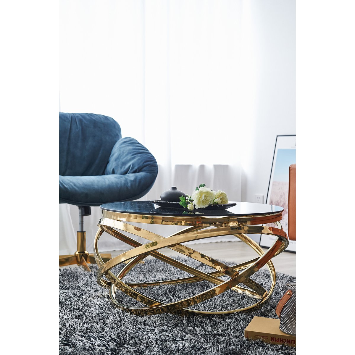 Salontafel Ø 80 cm goud grijs