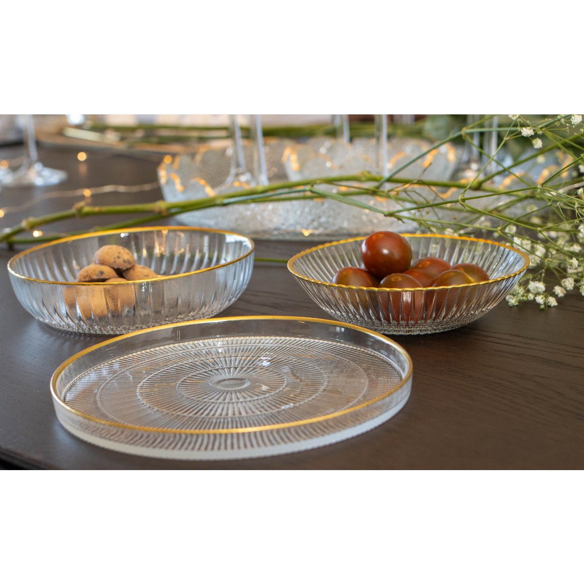 Cup 14x14x3 cm glas transparant goud