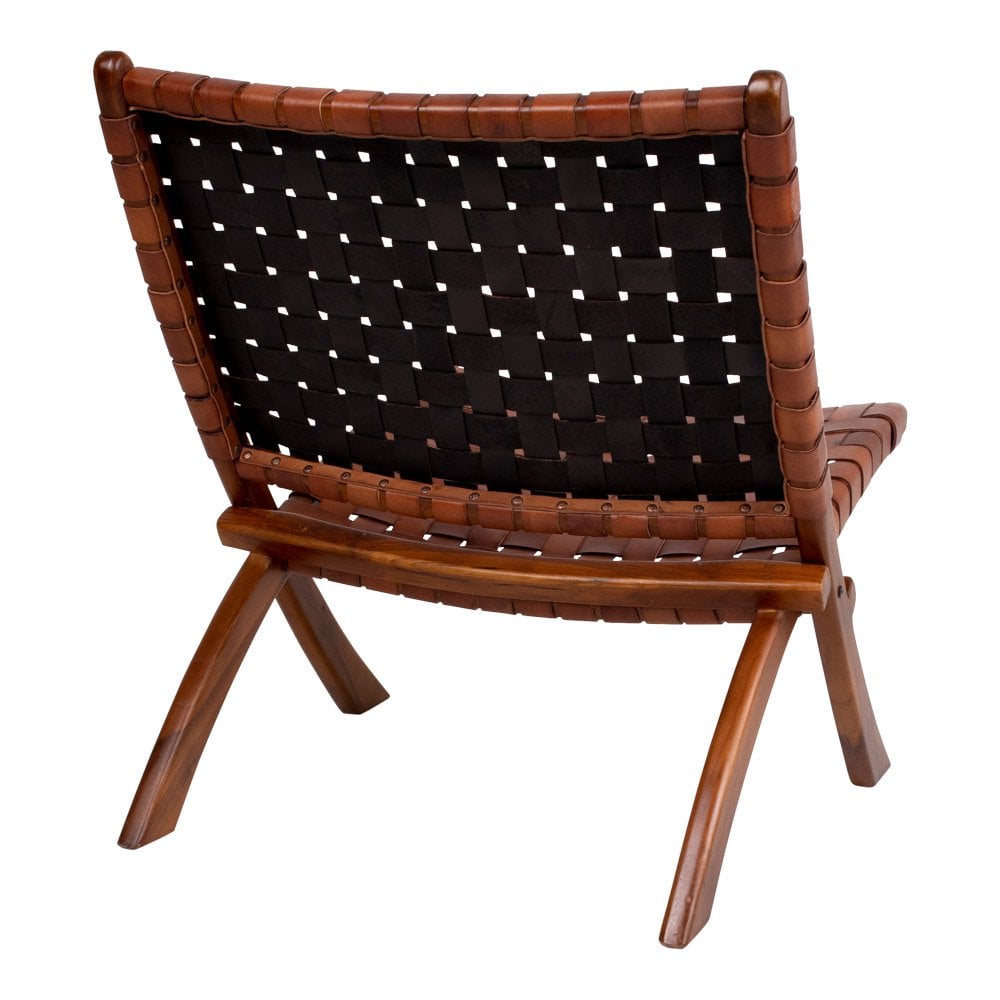 Perugia Folding Chair Teak and Woven Leather Brown 66x74 cm