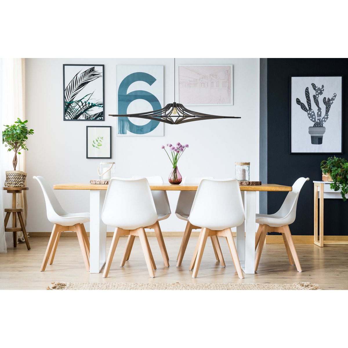 Hanglamp hout 124 cm mat zwart