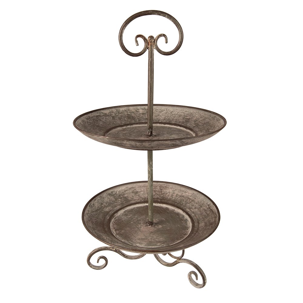 Etagère 2 laags Ø 28x53 cm grijs groen metaal