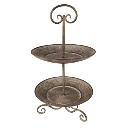 Etagère 2 laags Ø 28x53 cm grijs groen metaal