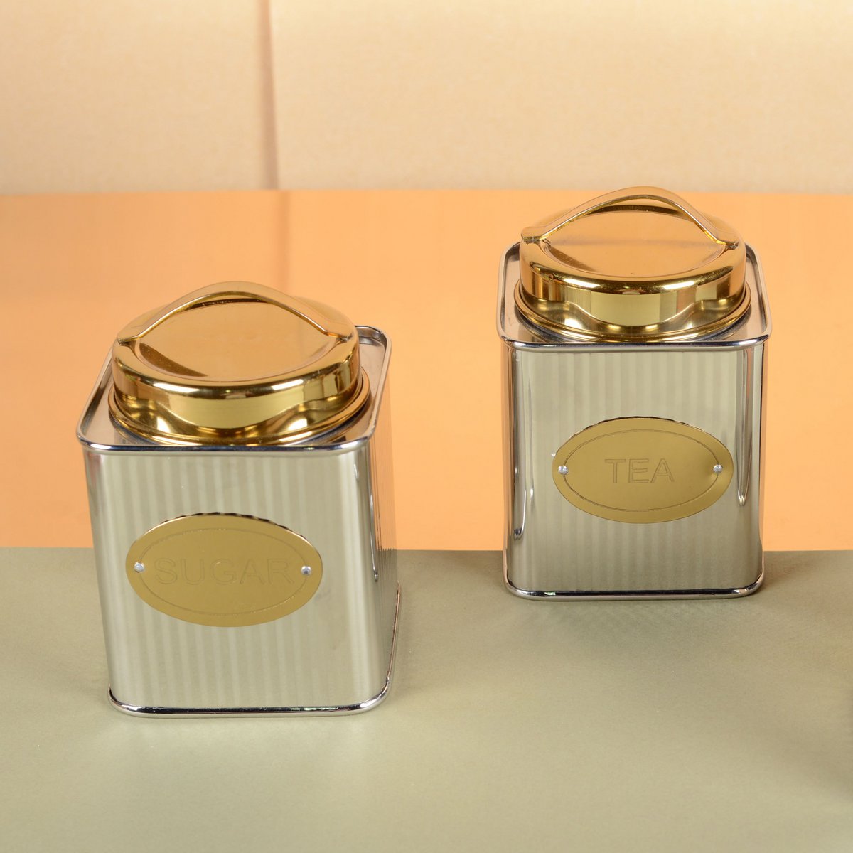 Suikerbox 10x10x10 cm zilver goud roestvrij staal